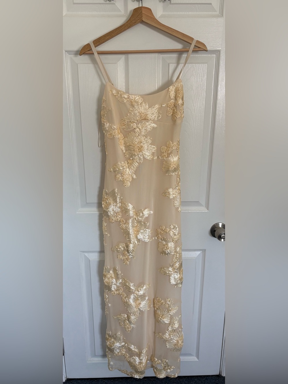 Thirty Thirty LA Women's Embroidered Floral Maxi Dress- Cream Gold- Large NWT